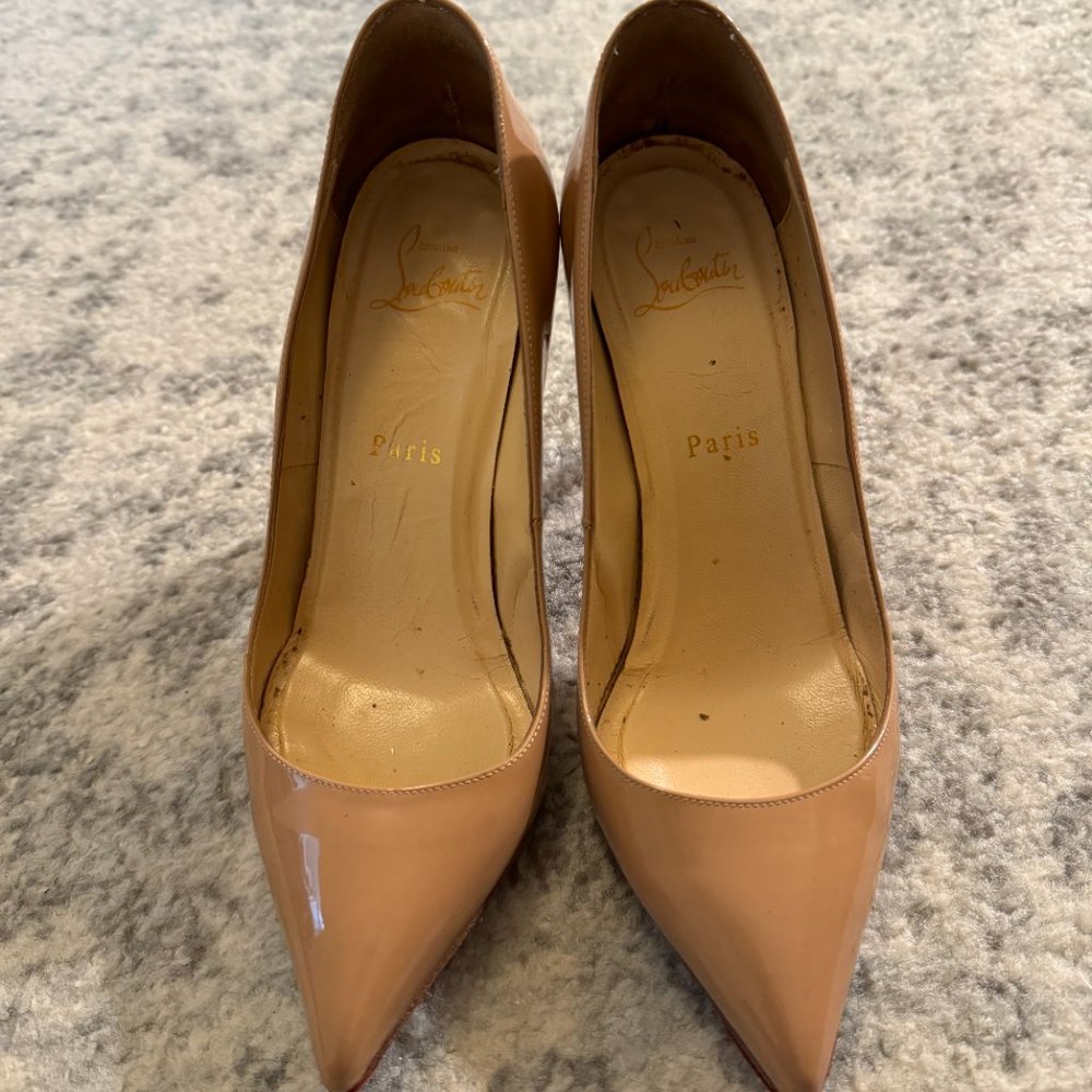 Christian Louboutin Nude Patent Leather Pointed-Toe Pumps